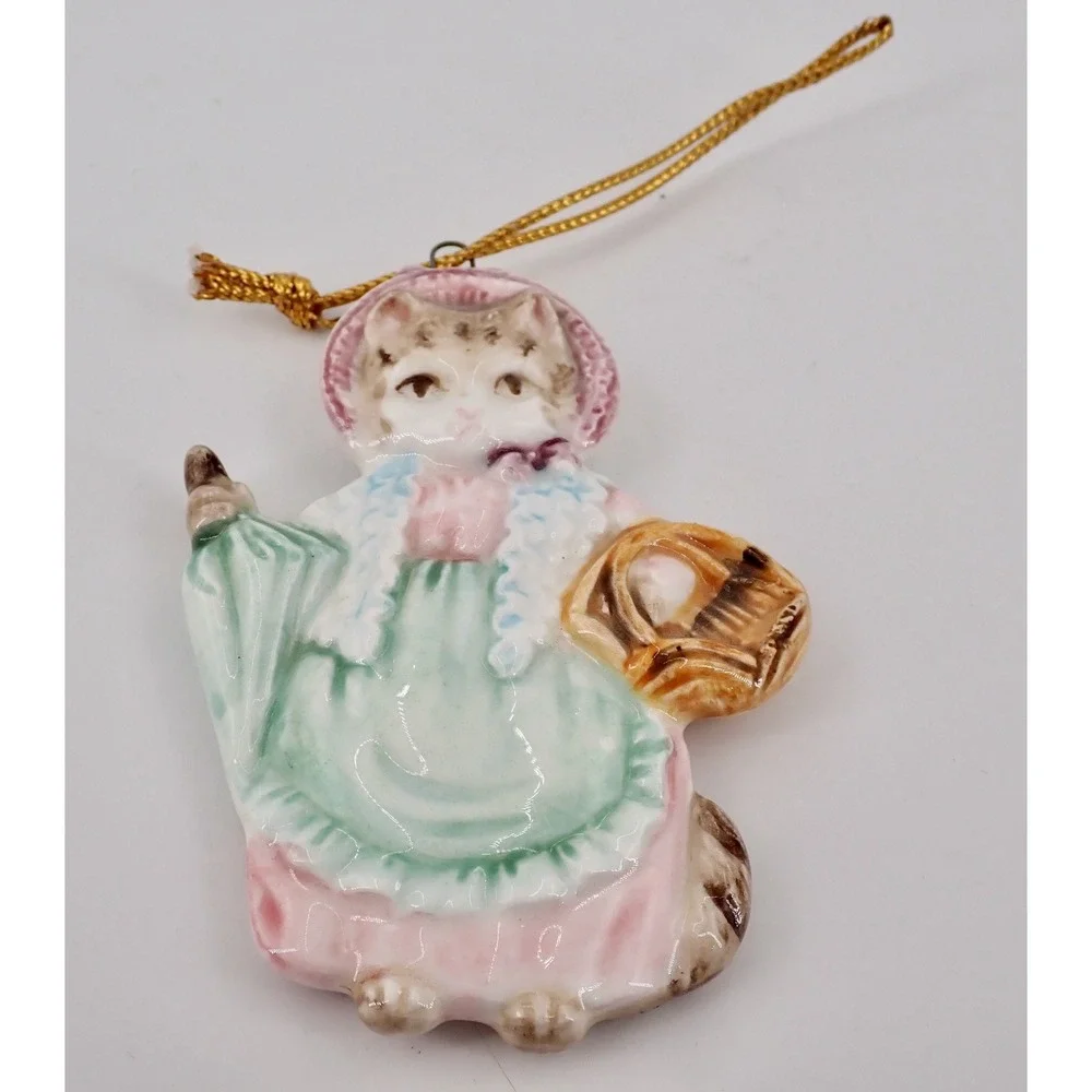 1983 Schmid Porcelain Female Kitten Ornament with Pink Coat